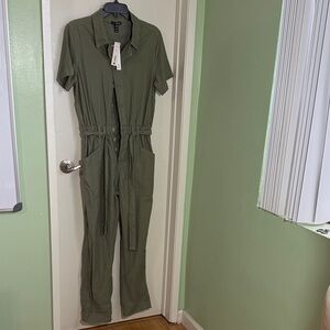 Aqua Sage Green Button-Down Jumpsuit